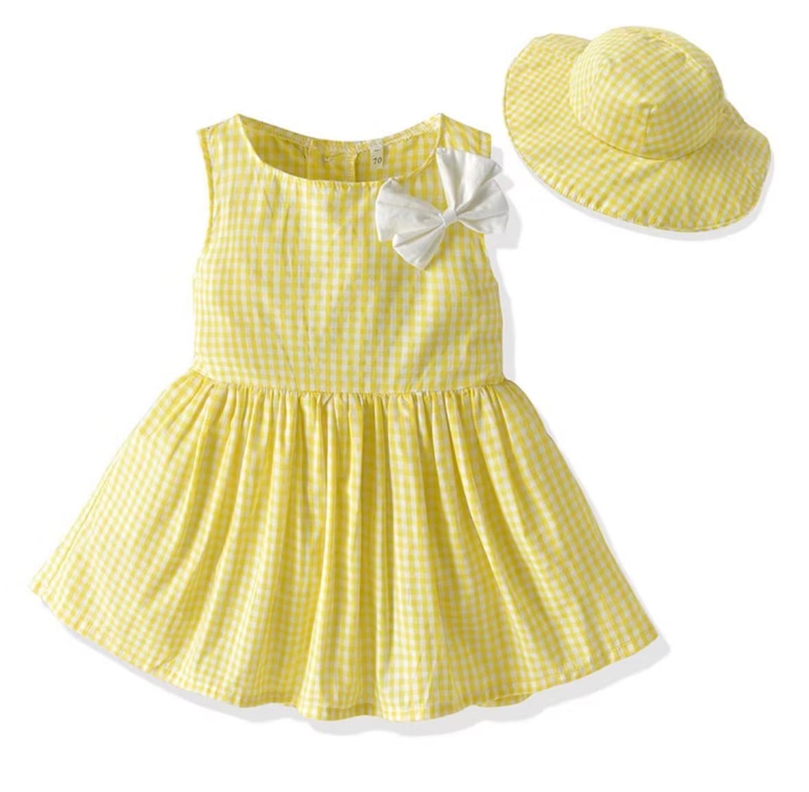 Yellow Gingham Girls' Sundress with Matching Sun Hat - Baby & Toddler Summer Outfit
